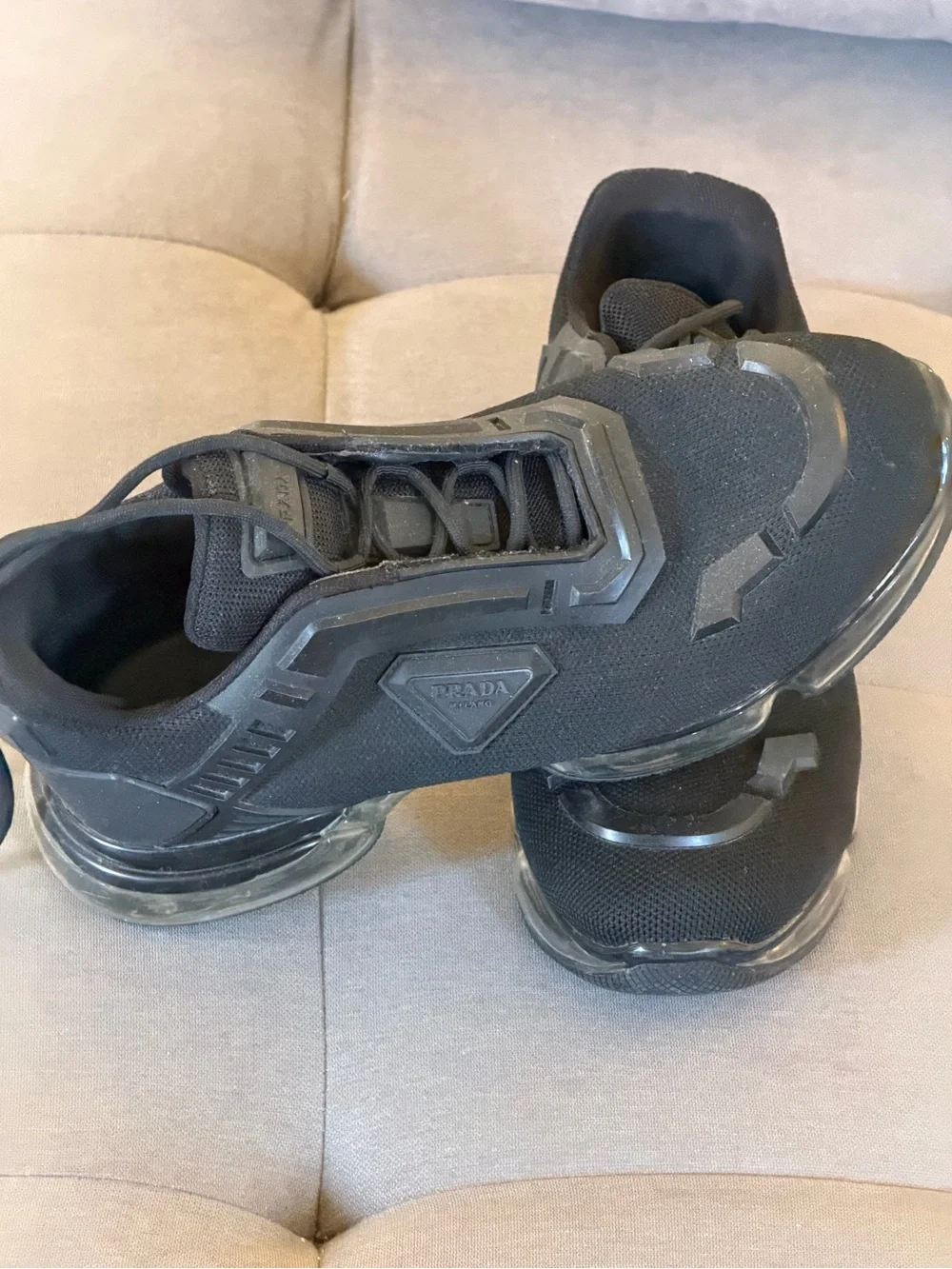 Prada Black Mesh Sneakers with Clear Bubble Sole - Picture 3 of 4
